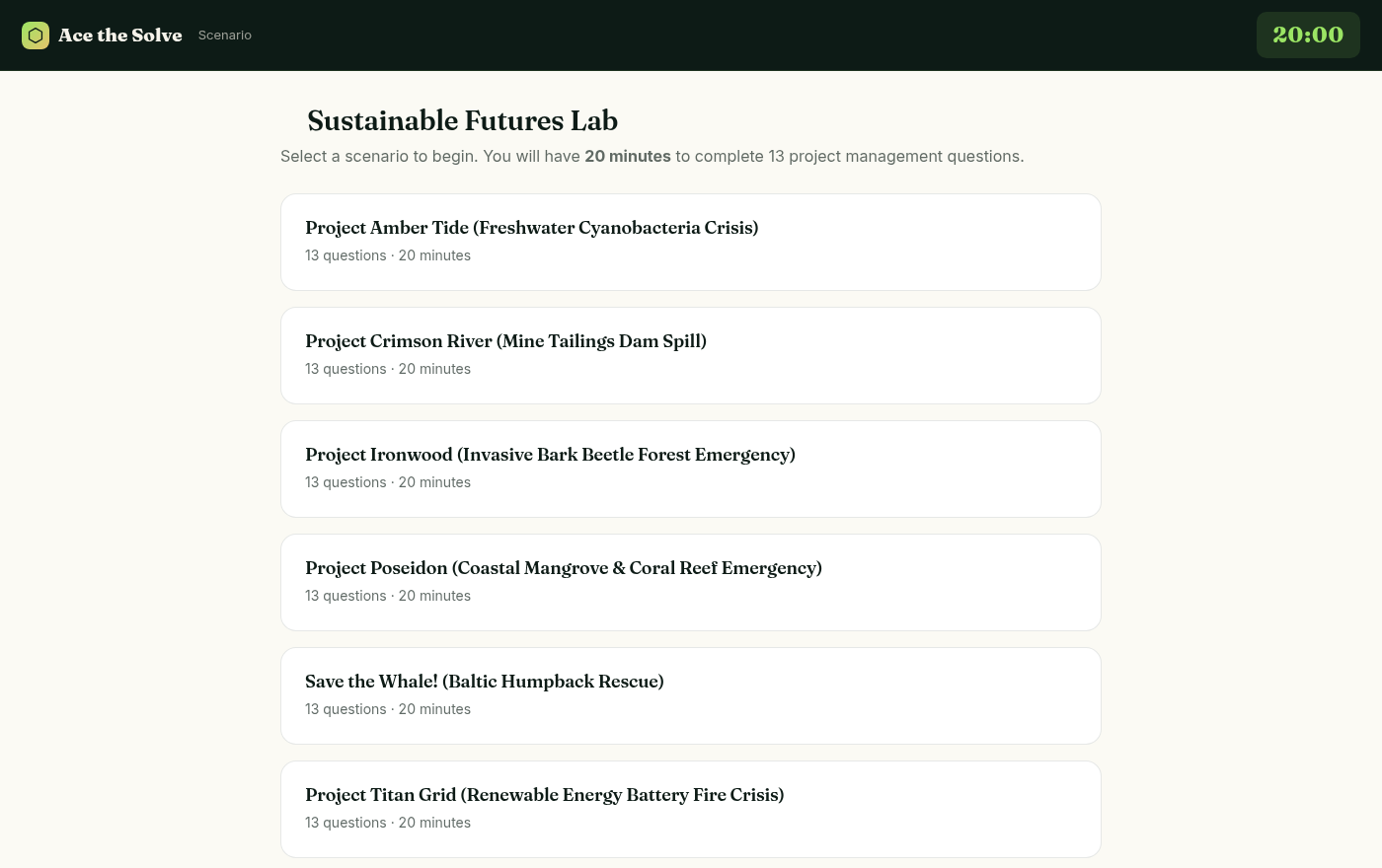 Sustainable Futures Lab — choose a scenario in the live app